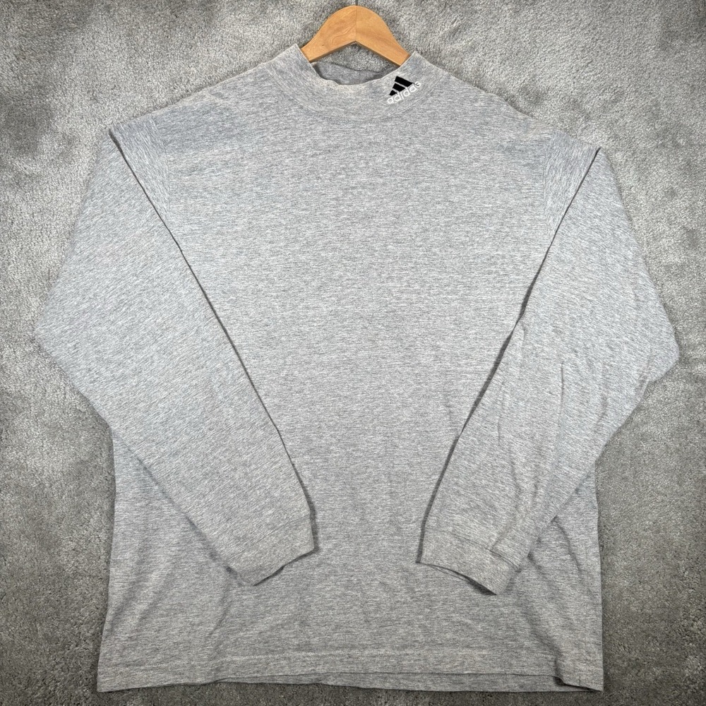 Vintage Adidas Shirt Mens XL Gray Cotton Mock Neck Embroidered 90s Made In USA